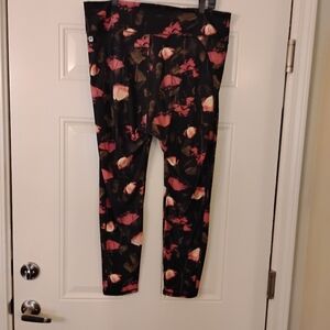 Fabletics Leggings with Pink and Black Floral Design